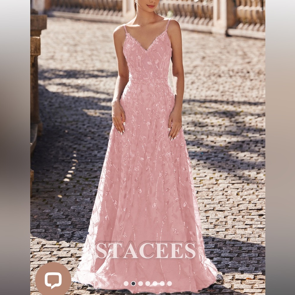 A-line V Neck Floor-Length Sequins Prom Dress with Split